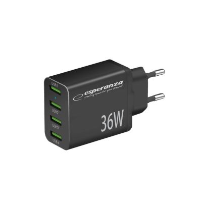 ESPERANZA WALL CHARGER 36W 4X USB-A QC 3.0 18W EZC107K