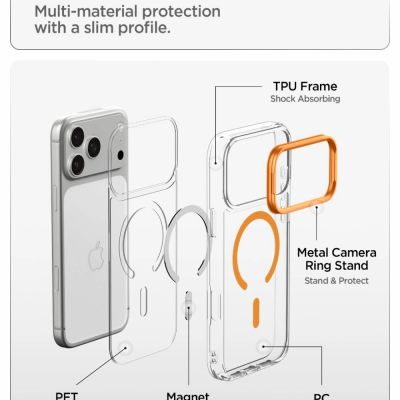 8. Spigen Ultra Hybrid Optik S MagSafe Case for iPhone 18 Pro Max / 17 Pro Max - Transparent Orange