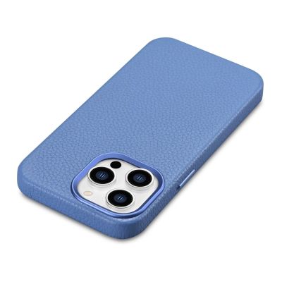 12. iCarer Litchi Premium Leather Case iPhone 14 Pro Max Magnetic Leather Case with MagSafe Light Blue (WMI14220712-LB)
