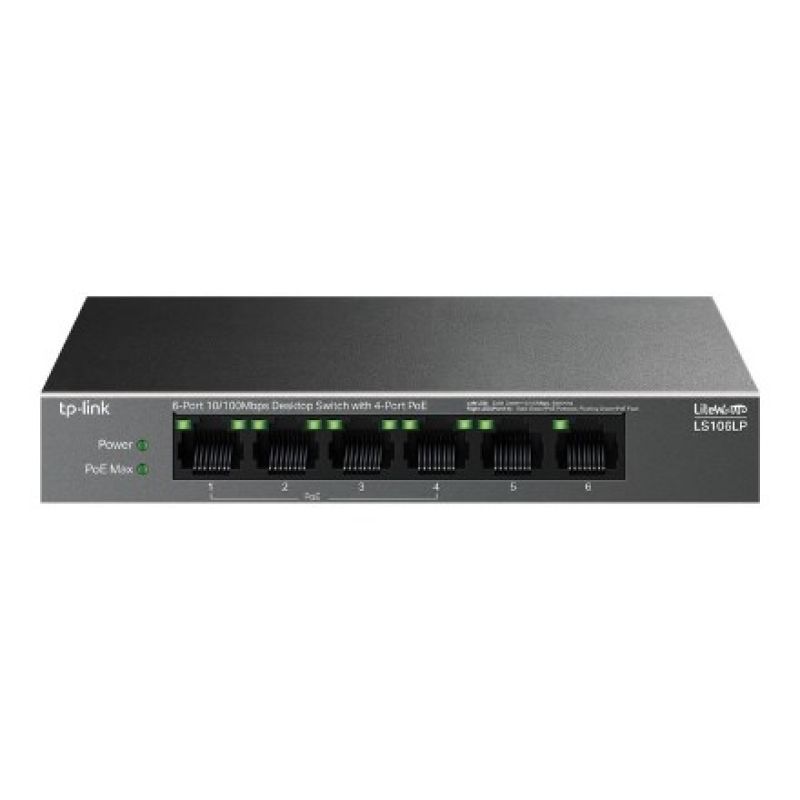 5. TP-Link LiteWave LS106LP Network Link Unmanaged Fast Ethernet (10/100) PoE Support Black