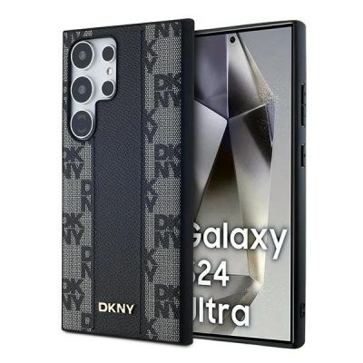 9. DKNY Leather Checkered Mono Pattern MagSafe Case for Samsung Galaxy S24 Ultra - Black