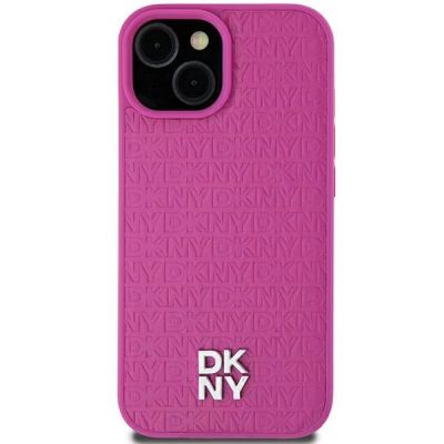 3. DKNY Leather Pattern Metal Logo MagSafe Case for iPhone 15 / 14 / 13 - Pink