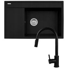 Set - PYRAMIS CAMEA Sink (79x50) 1B 1D R + IDEA Black Edition Faucet - 070168502BE - Volcano