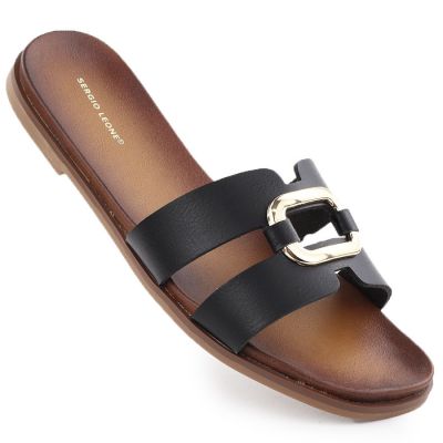 4. Women's slippers with decoration, black, Sergio Leone SK077H