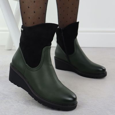 6. Women's suede wedge boots green M.Daszyński 2510