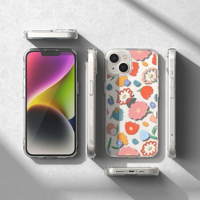 9. Ringke Fusion Design Armored Sleeve Cover with Gel Frame for iPhone 14 Plus transparent (Floral) (FD637E31)