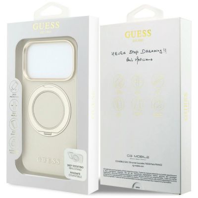 8. Guess Ring Stand 360 Grained Classic Logo MagSafe case for iPhone 18 Pro Max / 17 Pro Max - beige