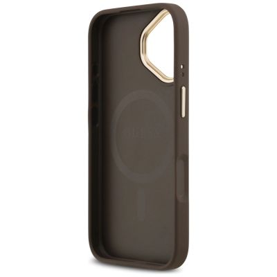 7. Guess 4G Strass Logo & Big Strap Metal Buttons MagSafe Case for iPhone 17 - Brown