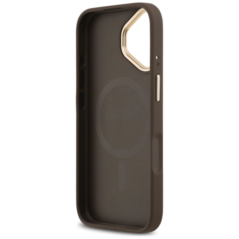 7. Guess 4G Strass Logo & Big Strap Metal Buttons MagSafe Case for iPhone 17 - Brown