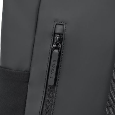 21. Rivacase Eden Backpack Roll-Up Backpack Black Polyester, Waxed Leather (Pull Up)