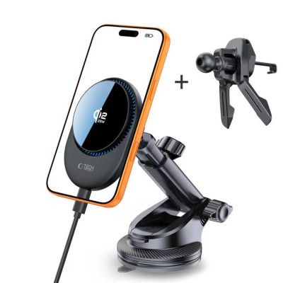 2. Tech-Protect V21 MagSafe Car Holder with 25W QI2.2 Inductive Charger for Cockpit/Windshield/Air Vent - Black