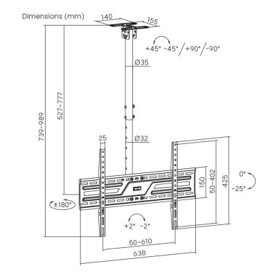 13. MACLEAN CEILING MOUNT / HANGER FOR TV, MAX. LOAD 50KG, 37-86", MAX VESA 600X400 MC-173
