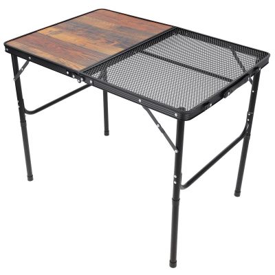 11. FOLDABLE CAMPING TABLE 90X60X36-68CM STEEL MESH WOOD