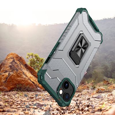 4. Crystal Ring Case Kickstand Tough Rugged Cover for iPhone 13 mini green