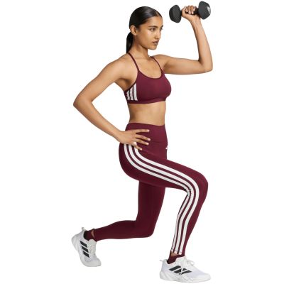 6. Women's adidas Optime Essentials Workout 3-Stripes 7/8 Burgundy Leggings KT3772
