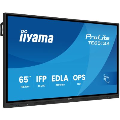 iiyama TE6513A-B2AG signage display Interactive flat panel 163.8 cm (64.5") Wi-Fi 500 cd/m2 4K Ultra HD Black Touchscreen Embedded processor Android 24/7