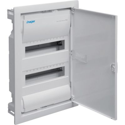 Flush-mounted distribution board with metal door, 2 rows, 24 modules, IP30, QC, HAGER Volta VU24AT