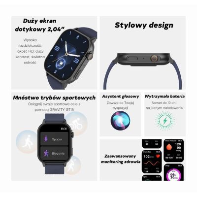 2. GRAVITY GT15-12 Women's Smartwatch Navy Blue Silicone Strap + Black Bracelet
