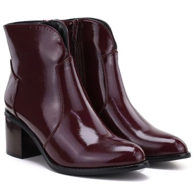 9. Women's high-heeled patent leather burgundy ankle boots M.Daszyński MR2337