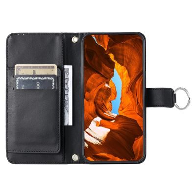 2. Samsung Galaxy A37 5G Leather Wallet Case with Stand and Shoulder Strap - Black