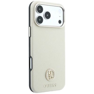 4. Guess Grained Round Strass Logo MagSafe Case for iPhone 18 Pro Max / 17 Pro Max - Beige