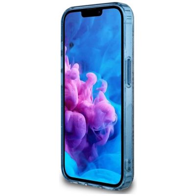 5. Guess IML Metal Glitter 4G Circle Triangle MagSafe Case for iPhone 16e - Blue