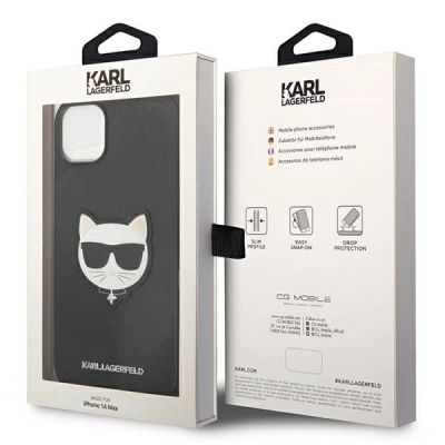 8. Karl Lagerfeld Saffiano Choupette Head Patch Case for iPhone 14 Plus - Black