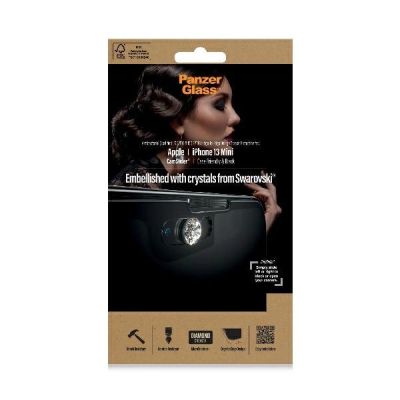 2. PanzerGlass E2E Microfracture antibacterial glass with camera cover with Swarovsky crystal for iPhone 13 mini - with black frame