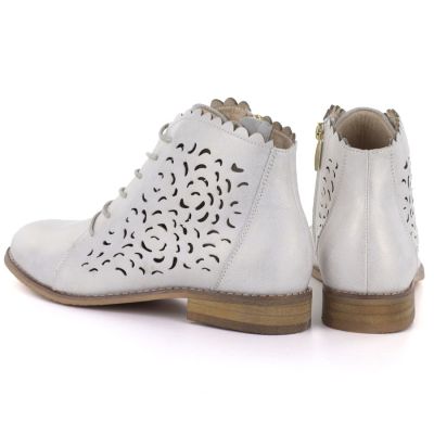 4. Women's leather ankle boots, openwork, gold, Potocki JE19423