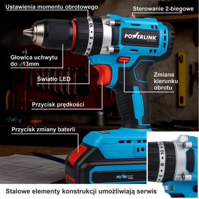 16. EXTRALINK POWERLINK Cordless Drill Driver PWL-CD1002C 10MM 20V 2X1.5AH