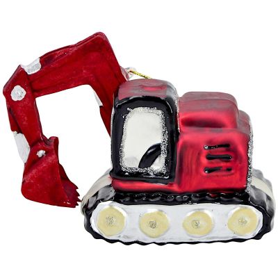 2. GLASS FIGURINE CHRISTMAS ORNAMENT VEHICLE EXCAVATOR MICA