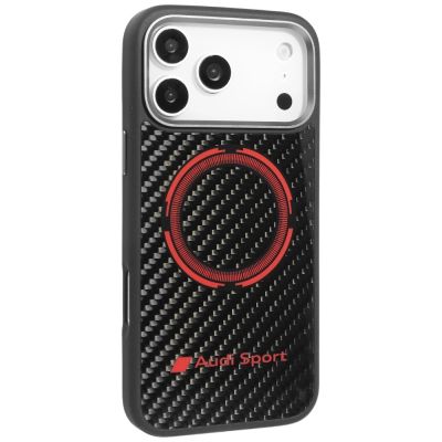 2. Audi RSQ Carbon Fiber Sport Red Circle MagSafe Case for iPhone 17 Pro Max - Black