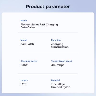 9. Joyroom Pioneer Series SA31-AC6 USB-A / USB-C Cable 100W 1.2m - Black
