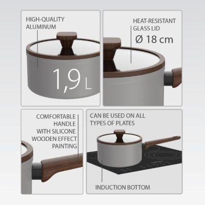 3. Saucepan with lid 18cm, 1.9L MR-1211-18S MAESTRO grey