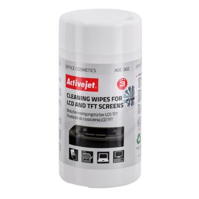 2. Activejet AOC-302 LCD screen cleaning wipes (100 pcs.). Moist cleaning wipes for removing all types of dirt from TFT liquid crystal displays in laptops, smartphones, palmtops, LCD monitors, etc.