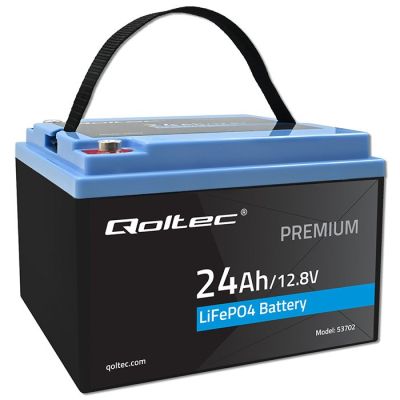 2. Qoltec LiFePO4 Lithium Iron Phosphate Battery | 12.8V | 24Ah | 307.2Wh | BMS
