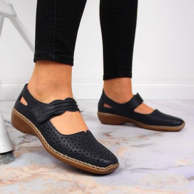 22. Rieker W RKR139 navy blue leather shoes