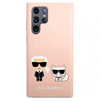 3. Karl Lagerfeld Silicone Ikonik Karl & Choupette Case for Samsung Galaxy S22 Ultra - Light Pink