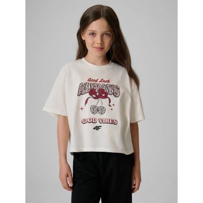 Girls' boxy T-shirt with print 4F 4FJRAW26TTSHF4239-11S
