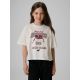 Girls' boxy T-shirt with print 4F 4FJRAW26TTSHF4239-11S