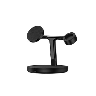 12. Baseus Swan inductive charger (MagSafe compatible) stand for iPhone, Apple Watch, AirPods + USB-C cable 1m black (WXTE000101)