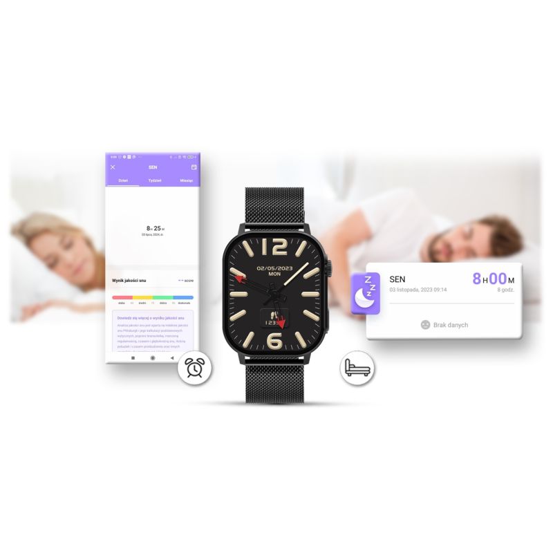 15. Smartwatch Gravity GT15-1 Black Silicone Strap + Black Bracelet