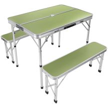 FOLDABLE CAMPING TABLE 90x60x70CM AND 2 BENCHES 87x23x39CM GREEN