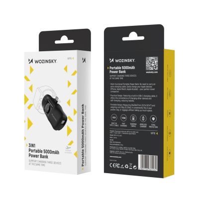 10. Wozinsky WF16-YCS 5000mAh 15W USB-C Mini Power Bank with Built-in USB-C Cable and Apple Watch Charger - Black