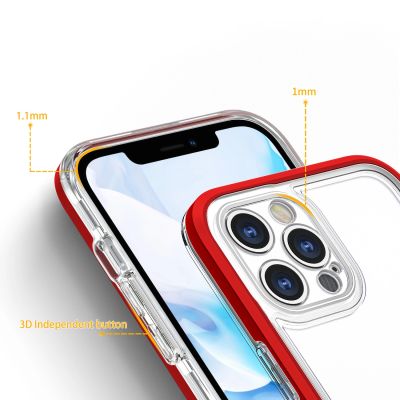 4. Clear 3in1 Case for iPhone 12 Pro Max Frame Cover Gel Red