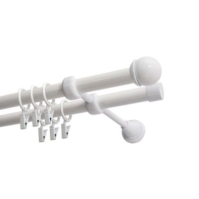 Double Curtain Rod Ø 19 mm, White, 320 cm, MAX Finial, with Rings, KOWALSKI