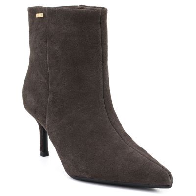 Women's leather ankle boots with a low heel, suede, brown, Big Star UU274492