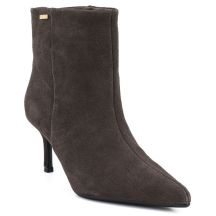 Women's leather ankle boots with a low heel, suede, brown, Big Star UU274492