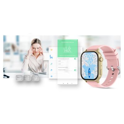 19. Smartwatch Gravity GT15-7 Pink Silicone Strap + Gold Bracelet
