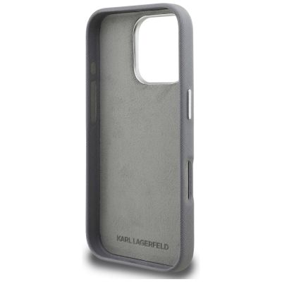 7. Karl Lagerfeld FW Grained Karl & Choupette Heads Pins Case for iPhone 16 Pro Max - Gray